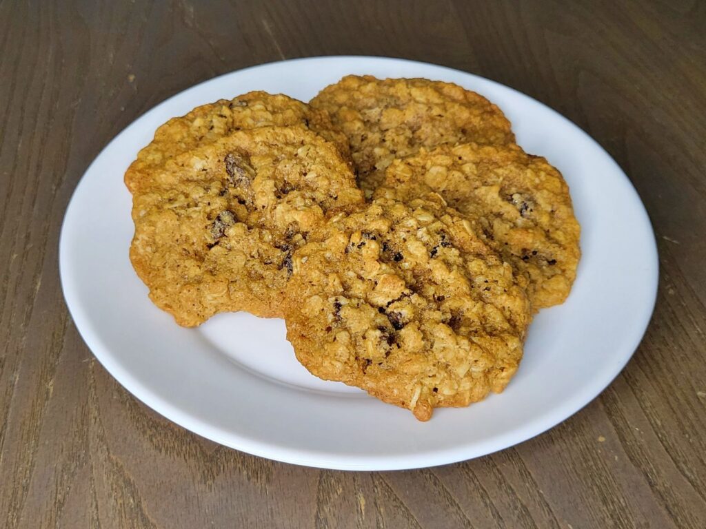 a plate of fresh milled flour homemade oatmeal raisin cookies