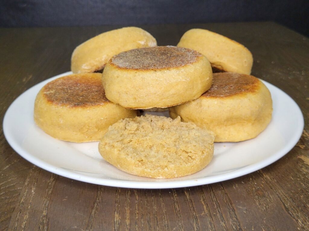 a plate full of homemade Fresh Milled Flour English Muffins