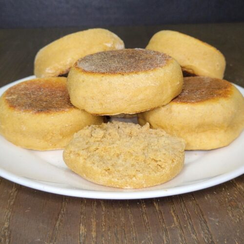 a plate full of homemade Fresh Milled Flour English Muffins