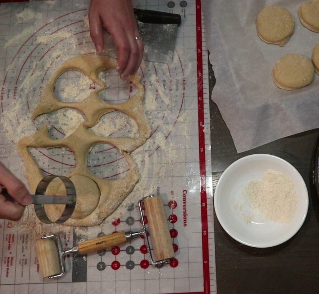 cutting the English Muffin dough