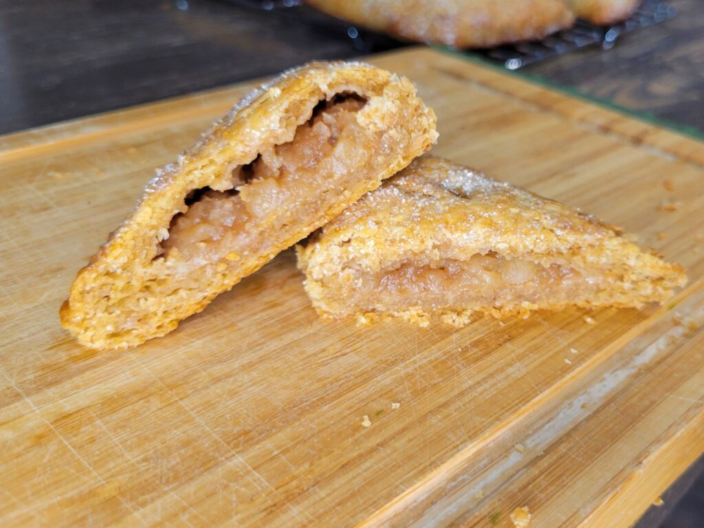 inside of apple turnover made with fresh milled flour