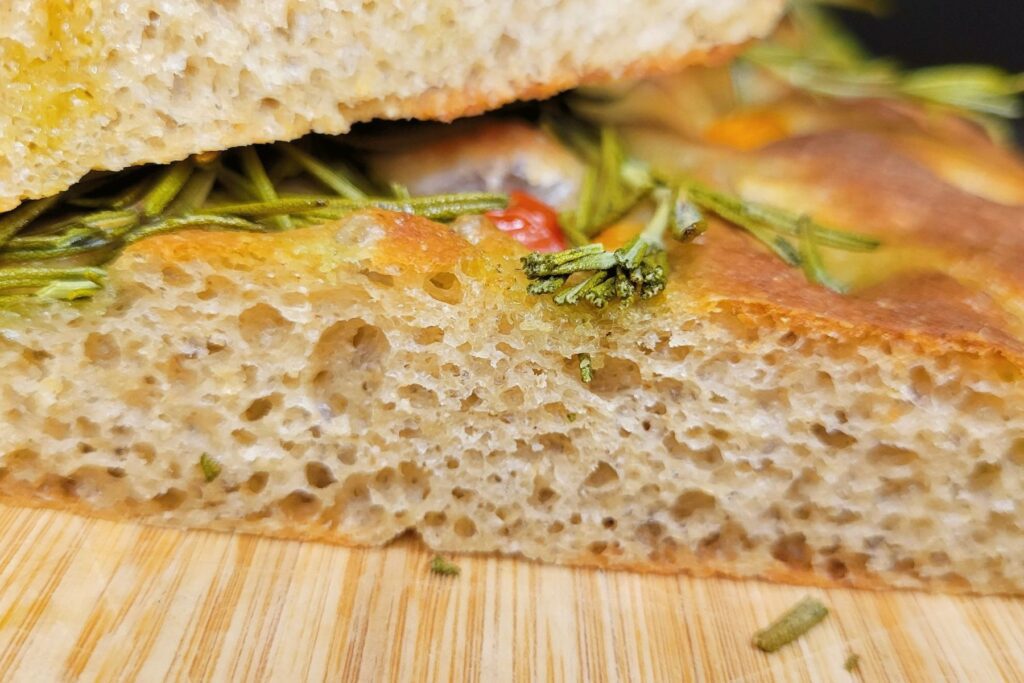 sliced Fresh Milled Flour Focaccia Bread inside texture
