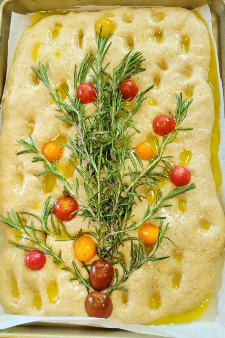 Christmas focaccia bread art made with fresh milled flour