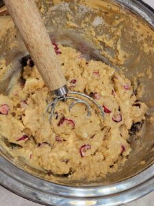 cranberry orange scones made with fresh milled flour batter in a bowl