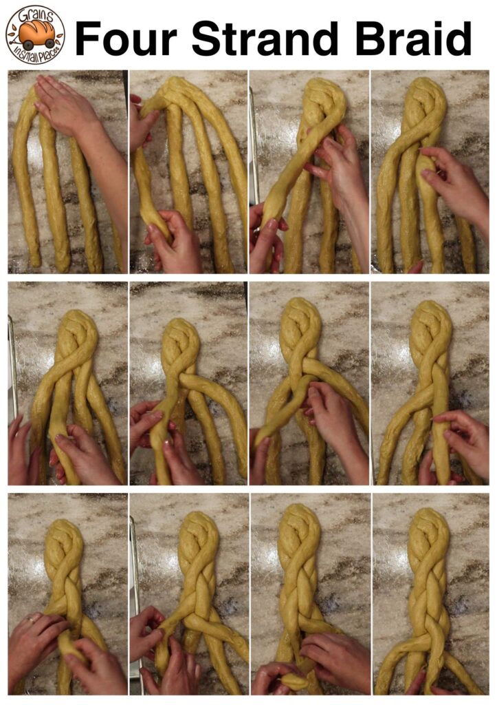 a chart showing how to make a Four Strand Braid bread
