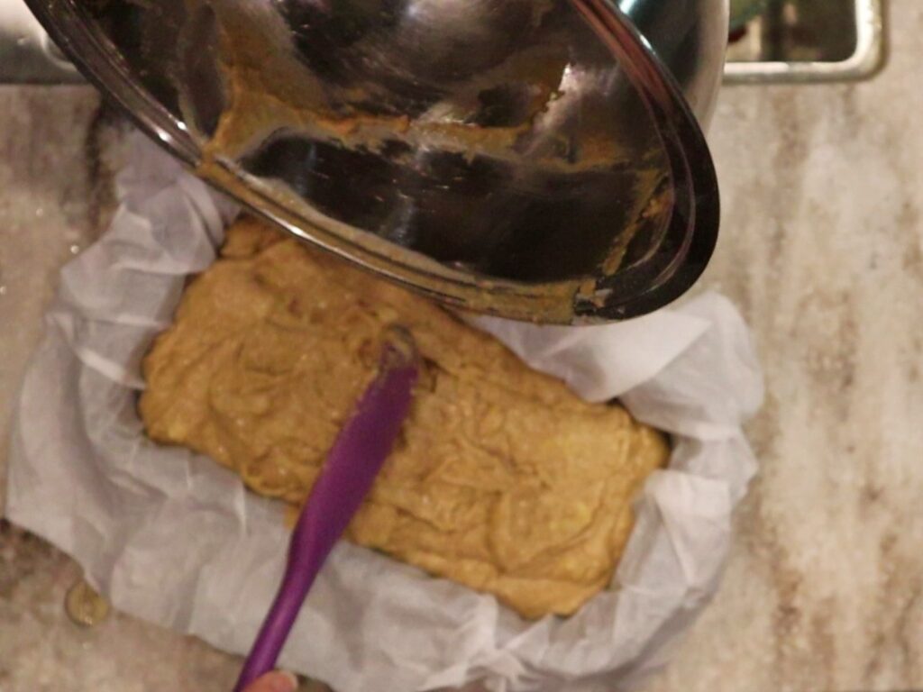 pouring the batter into the pan