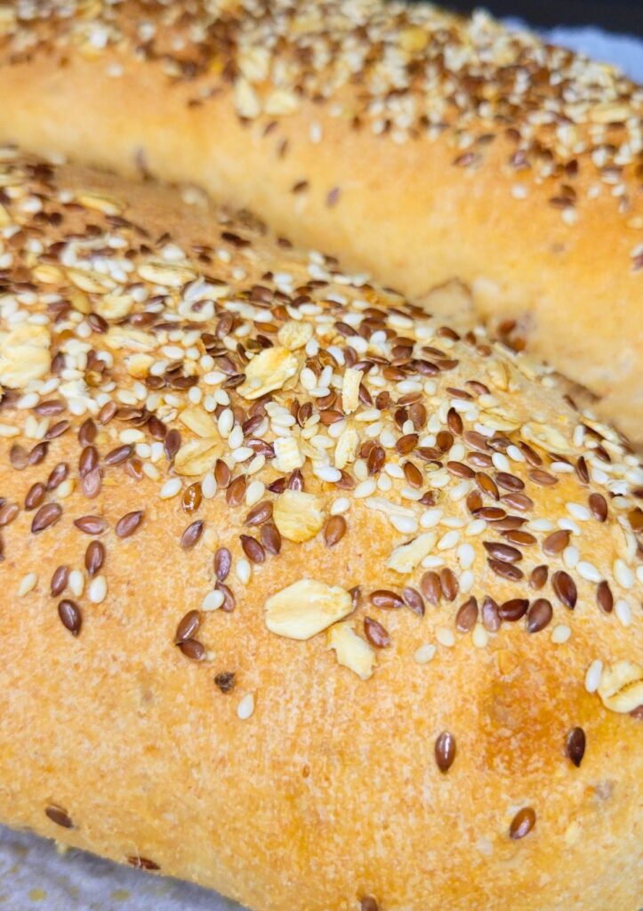close up of the seed mix on the bread