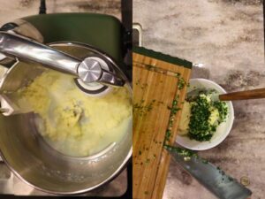 making the garlic and herb compound butter from scratch in the Ankarsrum mixer