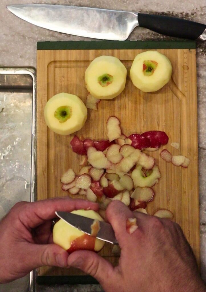 peeling the apples