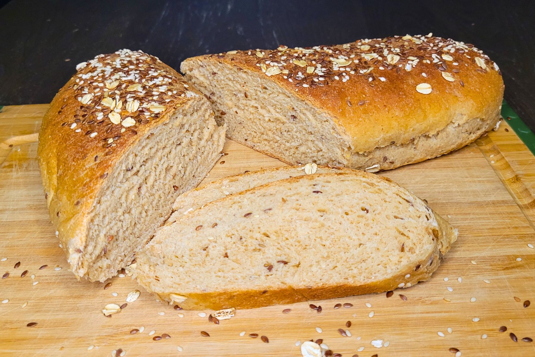 seeded honey wheat bread made with fresh milled flour