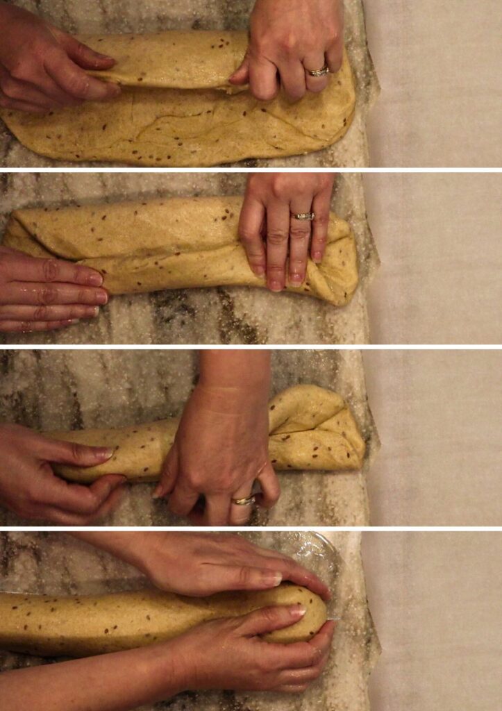 4 steps in shaping fresh milled flour seeded bread dough