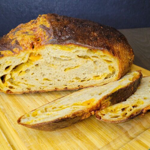 Cheddar Cheese Sourdough Loaf made with fresh milled flour