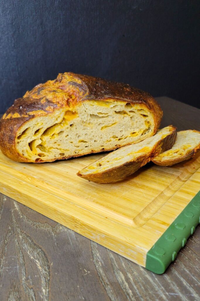 Cheddar Cheese Sourdough Loaf made with fresh milled flour