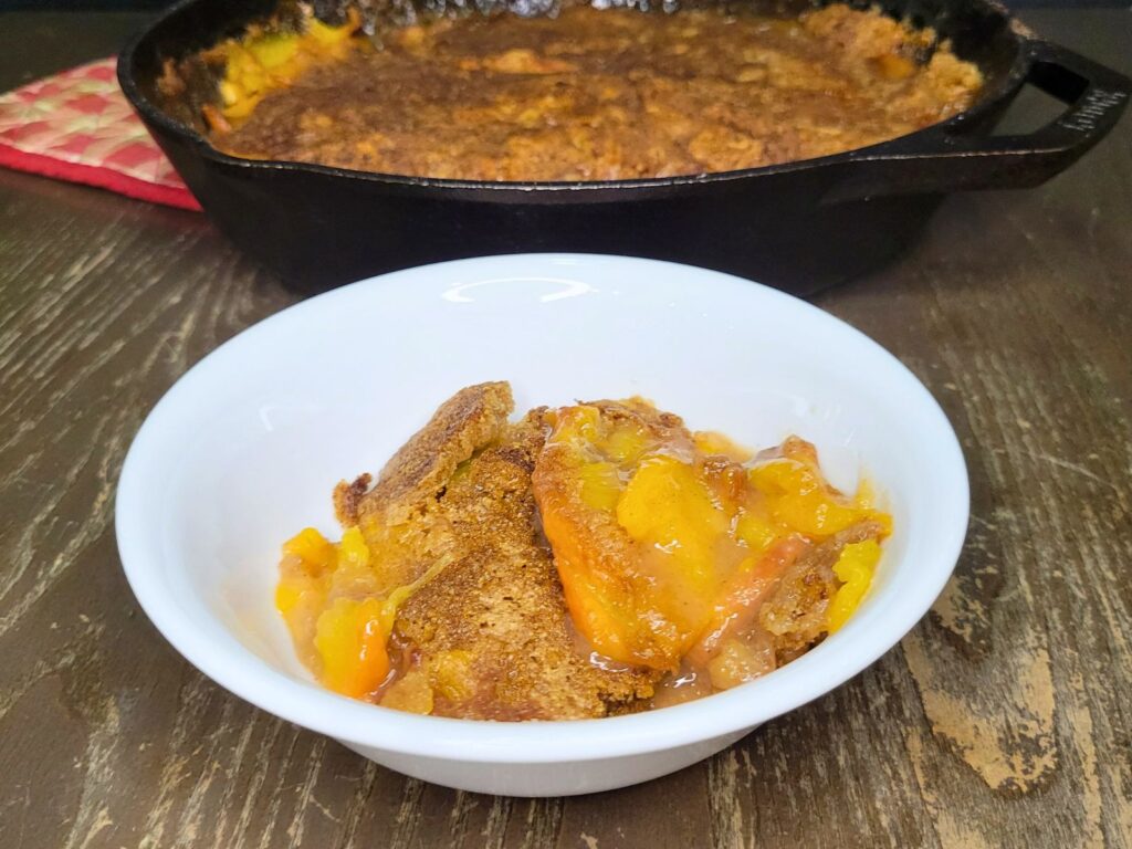 peach cobbler made with fresh milled flour