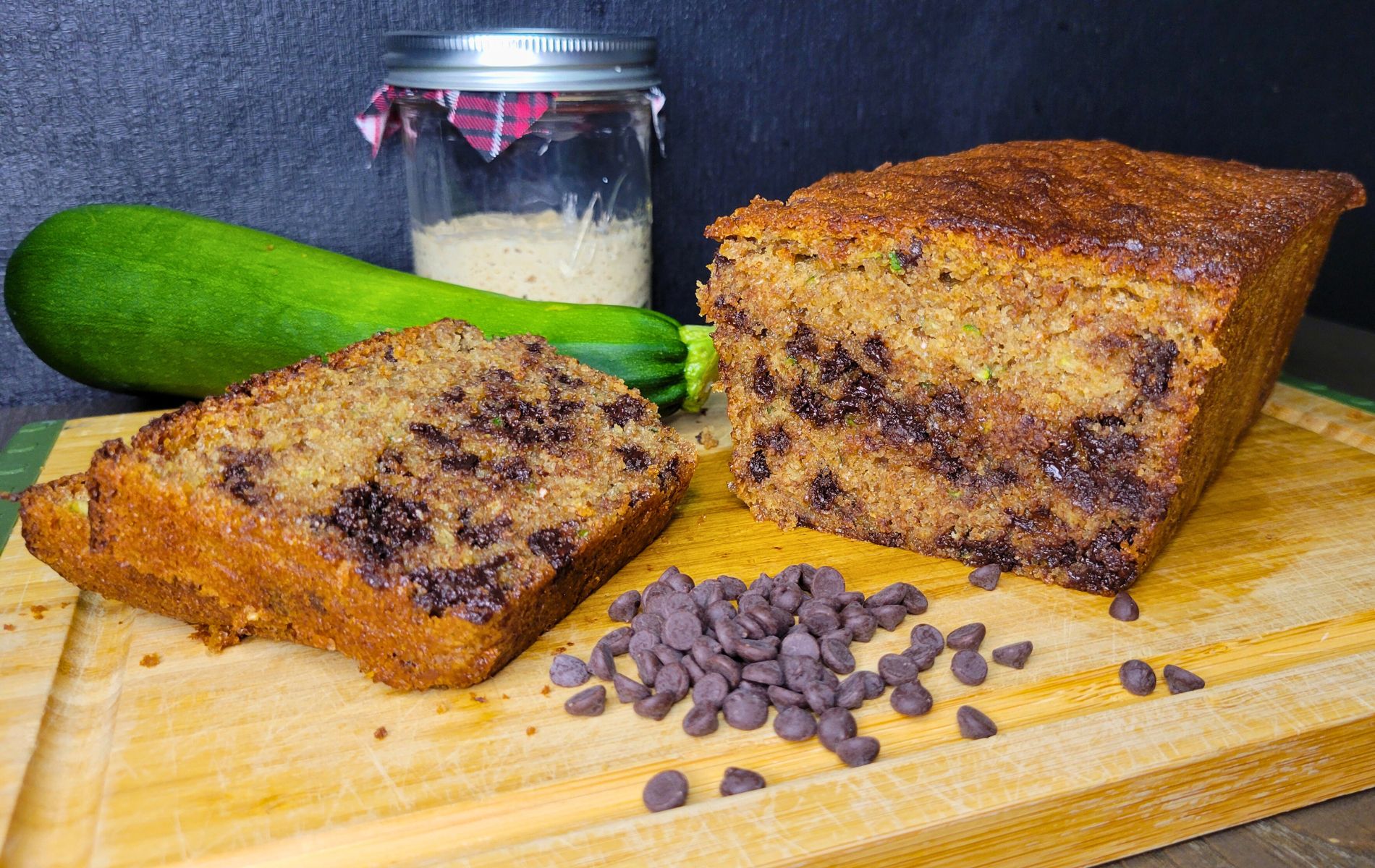 Chocolate Chip Sourdough zucchini bread made with fresh milled flour