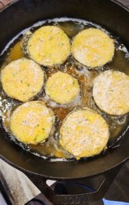 Frying fresh milled flour eggplant parmesan