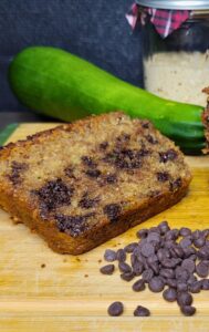 slice of fresh milled flour sourdough zucchini bread and chocolate chips