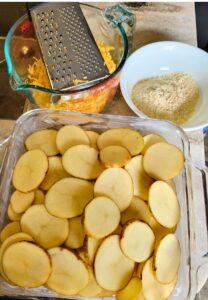 ingredients to make cheesy scalloped potatoes with fresh milled flour