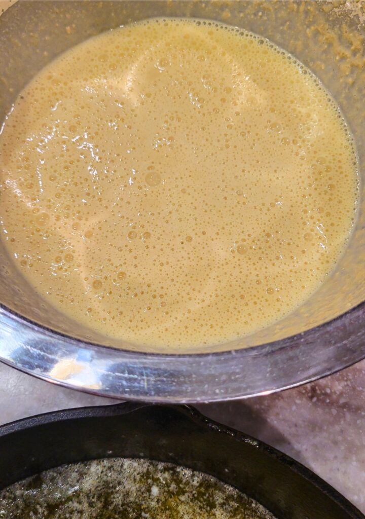 make sure the fresh milled flour Dutch baby pancake batter is mixed really well