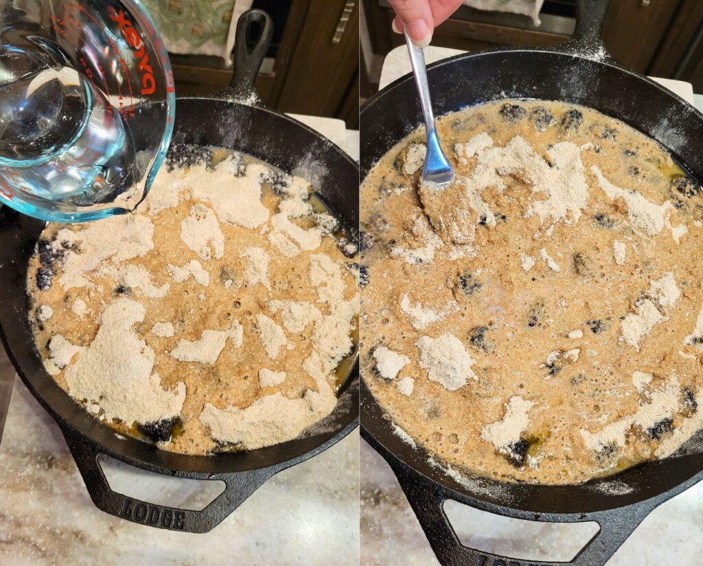 adding water to the dry ingredients