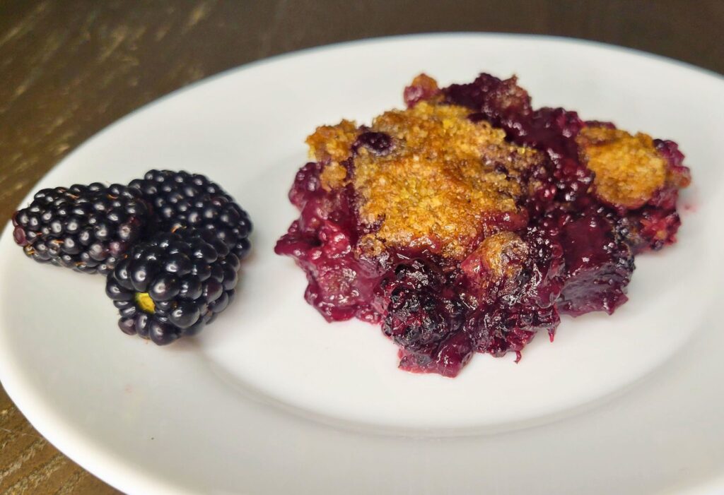 blackberry cobbler made with fresh milled flour