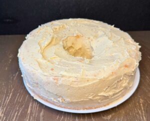Fresh milled flour angel food cake with frosting