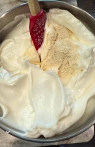 Mixing the fresh milled flour into the beaten egg whites