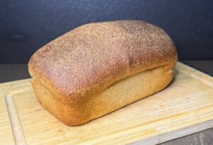loaf of fresh milled flour sandwich bread made with the Tangzhong method