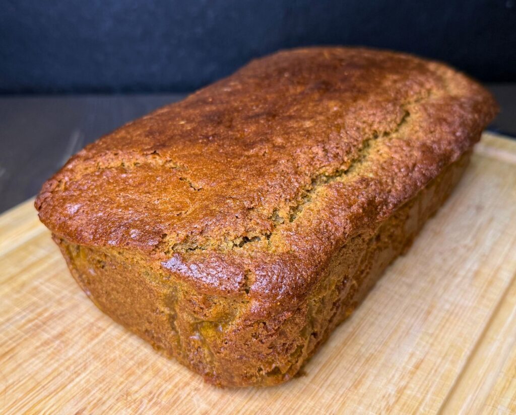 a loaf of pumpkin bread made with fresh milled flour