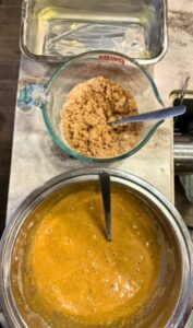fresh milled flour apple cider batter with crumble topping and a butter bread pan