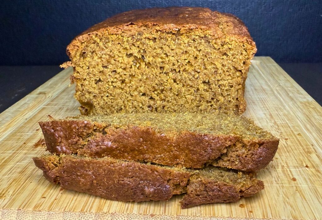 sliced fresh milled flour pumpkin bread