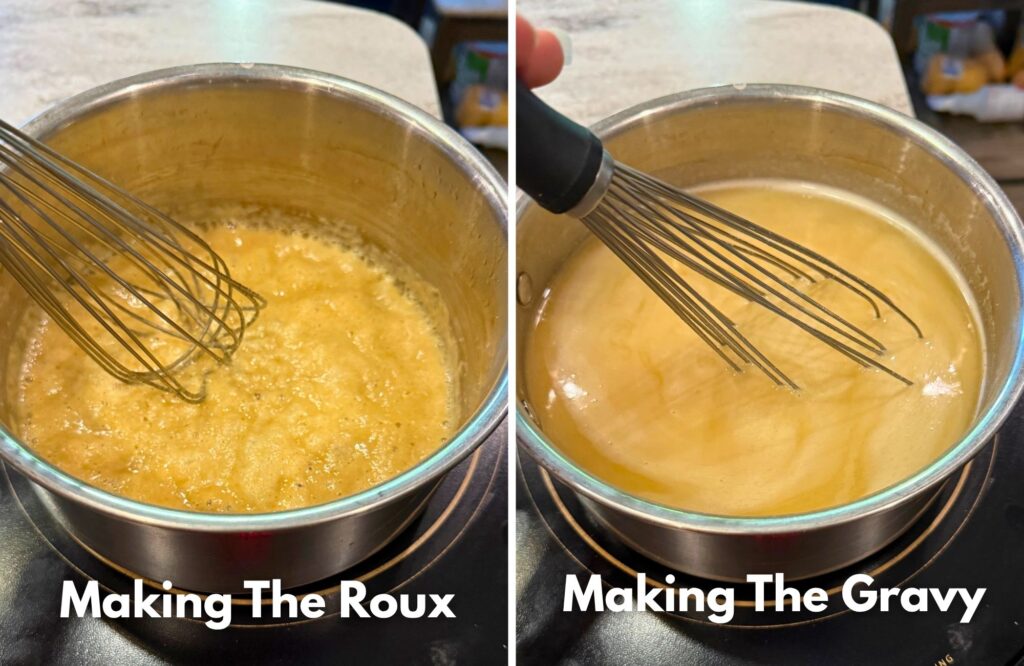steps to cook the butter and flour and add the broth or pan drippings