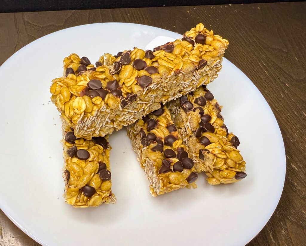 chewy no bake granola bars on a plate