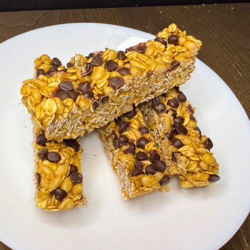 chewy no bake granola bars on a plate