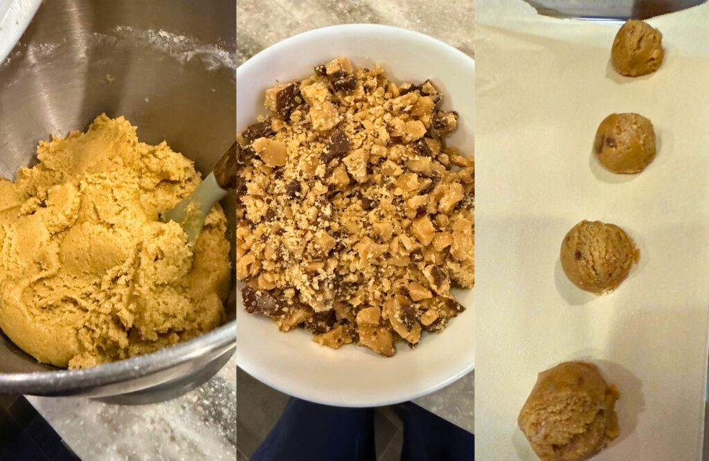 making the fresh milled flour toffee cookies