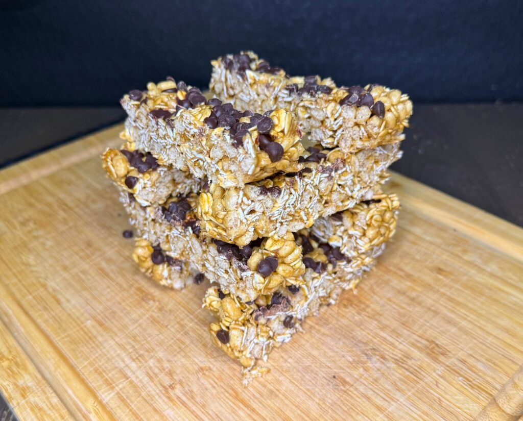 no bake chewy granola bars on a cutting board