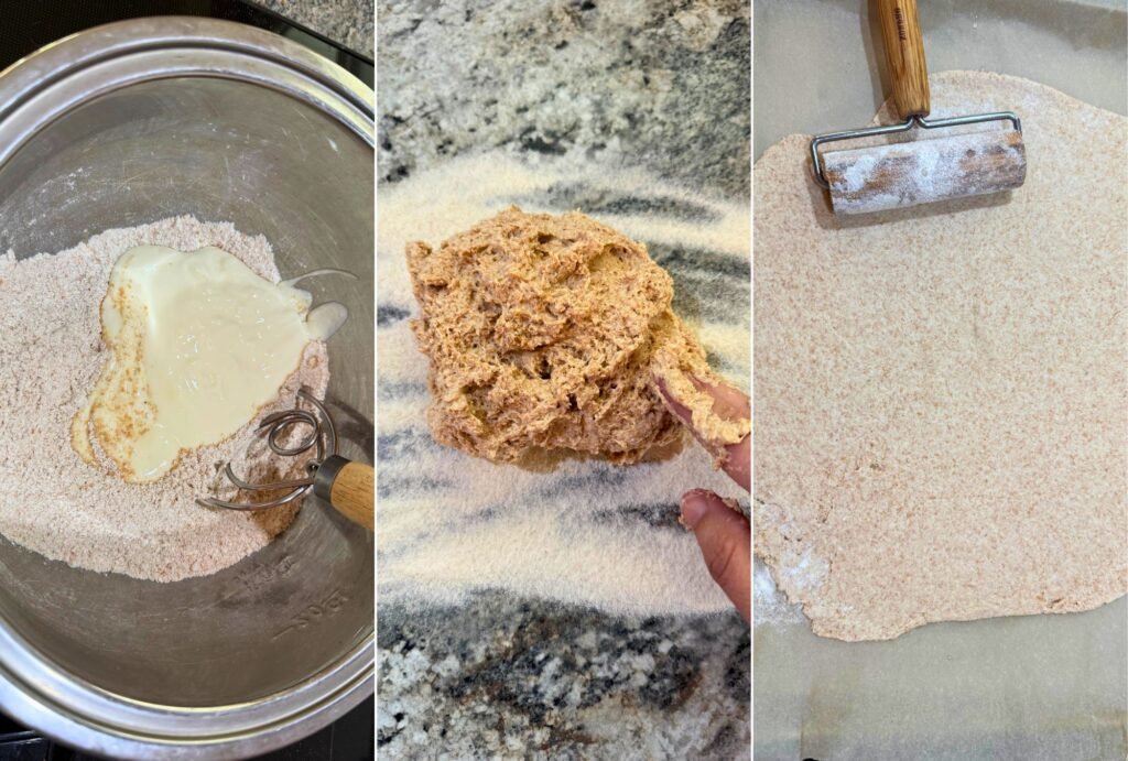 mixing and rolling the dough
