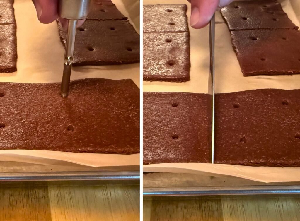 poking holes and cutting the dough