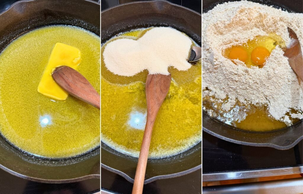 mixing the Fresh Milled Flour Cookie Bars In A Skillet