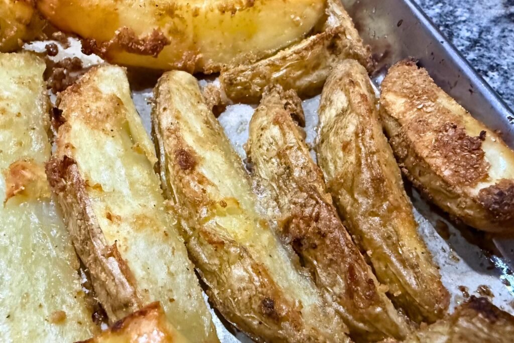 crispy potato wedges made with fresh milled flour